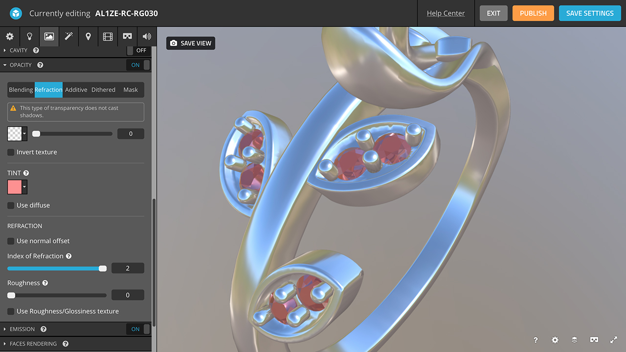 rhino 3d jewelry sketchfab editor materials gems refraction