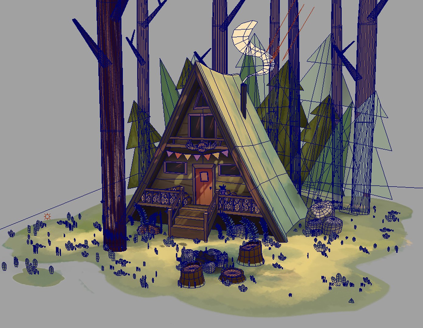cozy forest home uv wireframe