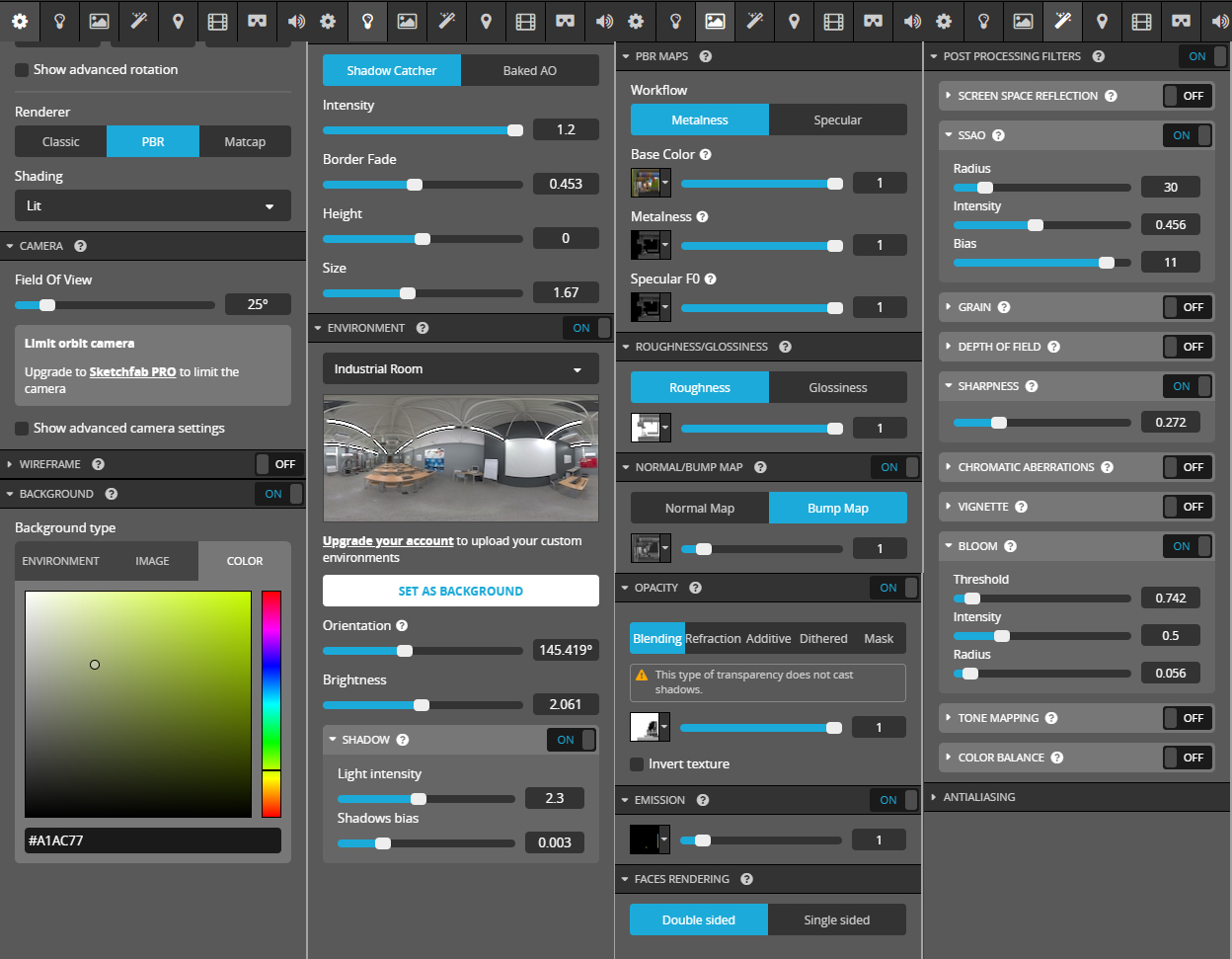 sketchfab 3d editor settings